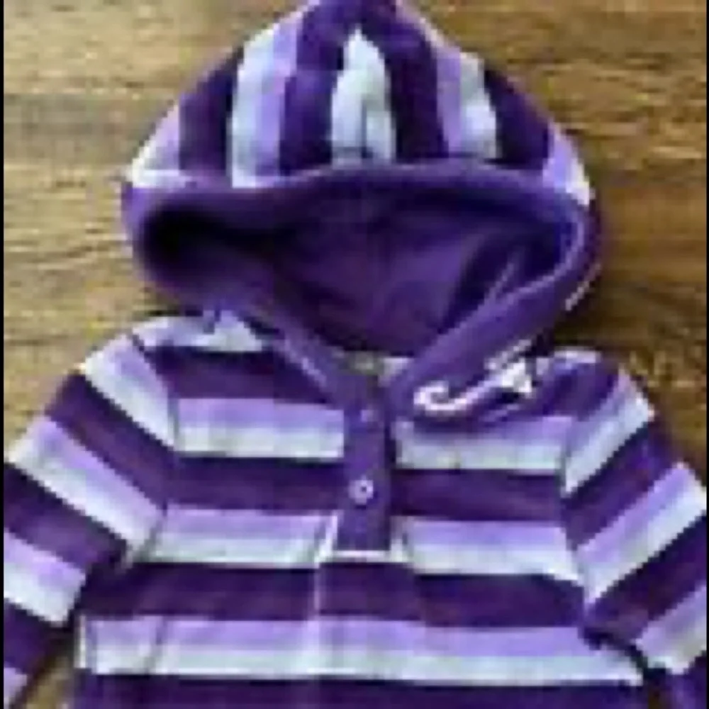 Baby Gap Velour Hooded Sweater Dress | Purple Gray Striped | Soft Warm